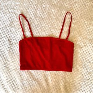 Red Mesh Cropped Bandeau Top
